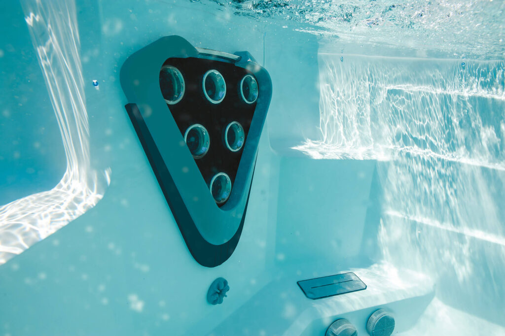 Airless VIP swim jets underwater in H2X swim spa