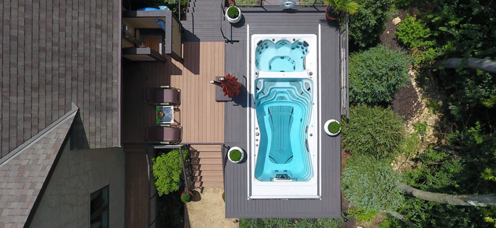 Aerial drone view of a swim spa