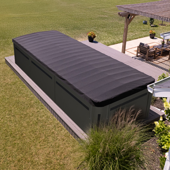 Angled view of a cover on top of a swim spa.