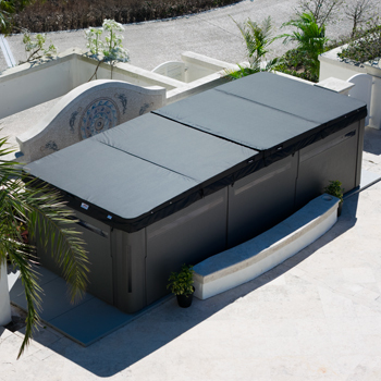 Thick cover of a swim spa.